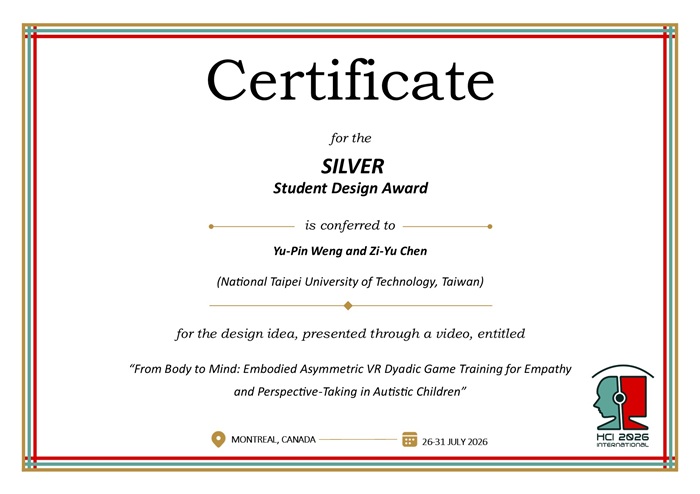 Certificate for the SILVER student design award. Details in text following the image